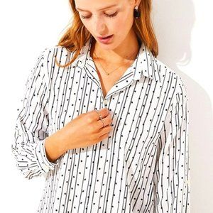 LOFT Polka Dot Striped Roll Tab Long Sleeve Button Down , Sz SP